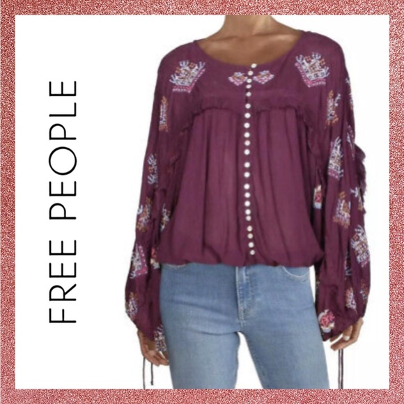 Free People Tops - NWT NEW Free People Eggplant Purple Sweet Emotion Ruffled Blouson Top Small S
